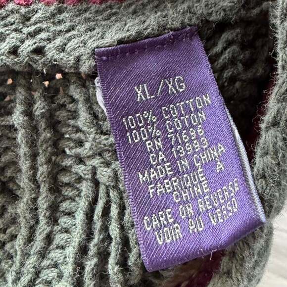 Vintage Regatta Sport Green Cable Knit V-Neck Sweater, XL — Old Money Style - Picture 6 of 7